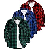GEEK LIGHTING 3 Pack Flannel Shirt for Men Western Shirts Casual Button Down Shirt Long Sleeve Plaid Shirts with 2 Pockets