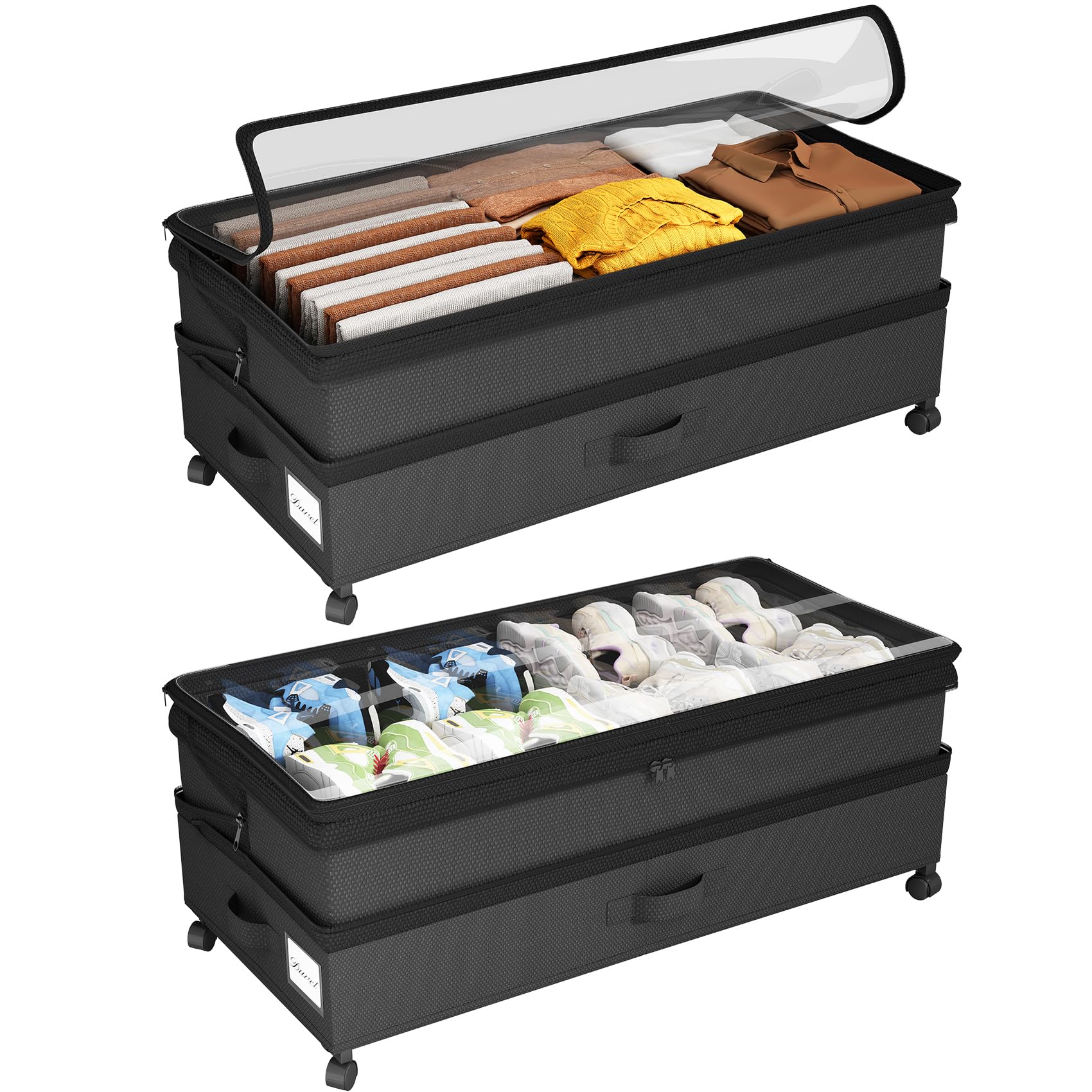 Photo 1 of ***MISSING PARTS***
Kitstorack 2Pack Height-adjustable Under Bed Storage with Wheels, Under Bed Storage Containers,Under Bed Shoe Storage Organizer with Clear Window&Label, Suitable for Clothes Storage, Black