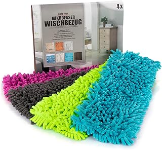 com-four® 4X Ersatz-Bezug für Bodenwischer, Wischbezug aus Microfaser Chenille zur gründlichen Reinigung Ihrer Wohnfläche (anthrazit/blau/pink/grün)
