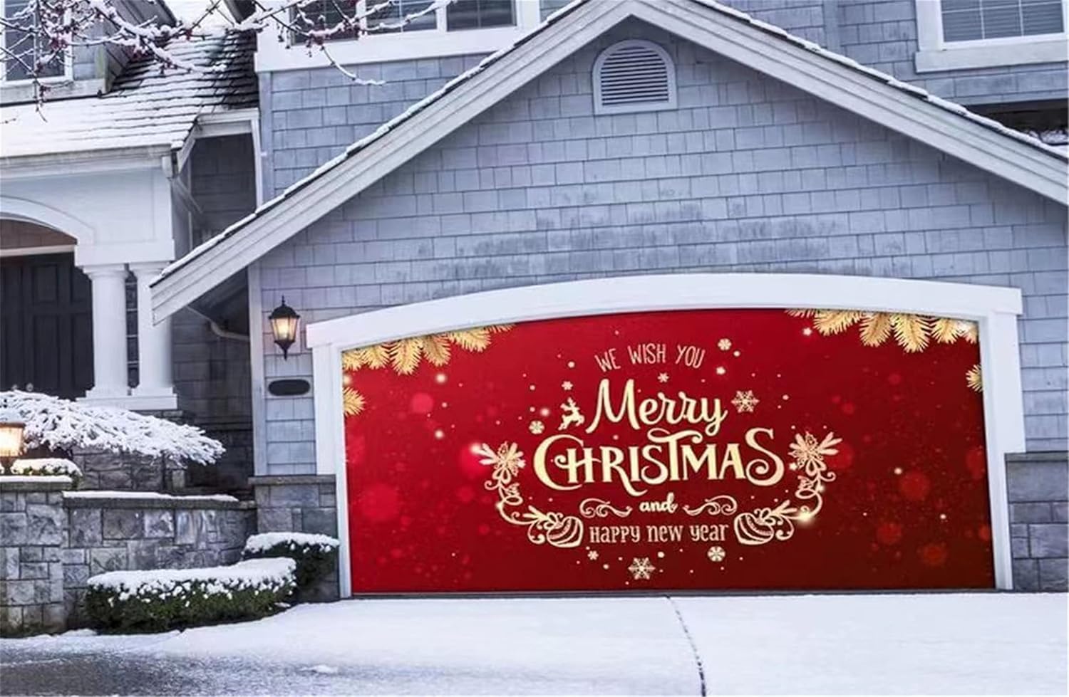 Garage Door Decorations - 7 x 8 ft Garage Door Christmas Decorations Banner Cover Murals Outdoor Decoration Indoor Outdoor Christmas Holiday Backdrop Decoration