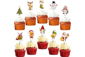 Christmas Cupcake Toppers | 30 Pcs Holiday Set | Xmas Santa, Gingerbread Man, Snowman Designs | Christmas Party Baking Decorations | Xmas Reindeer, Gnome, Elf plus Stocking Cake Toppers | By BASHOUT