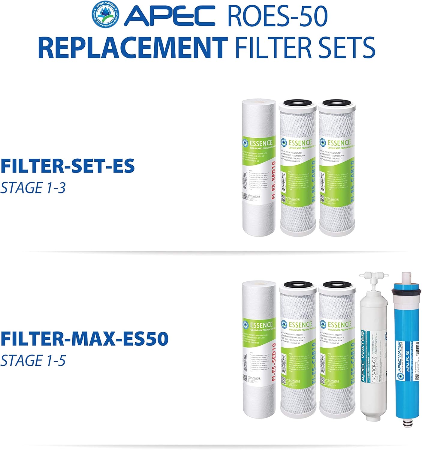 APEC Water Systems ROES-50 Essence Series Top Tier 5-Stage Certified Ultra Safe Reverse Osmosis Drinking Water Filter System - - 