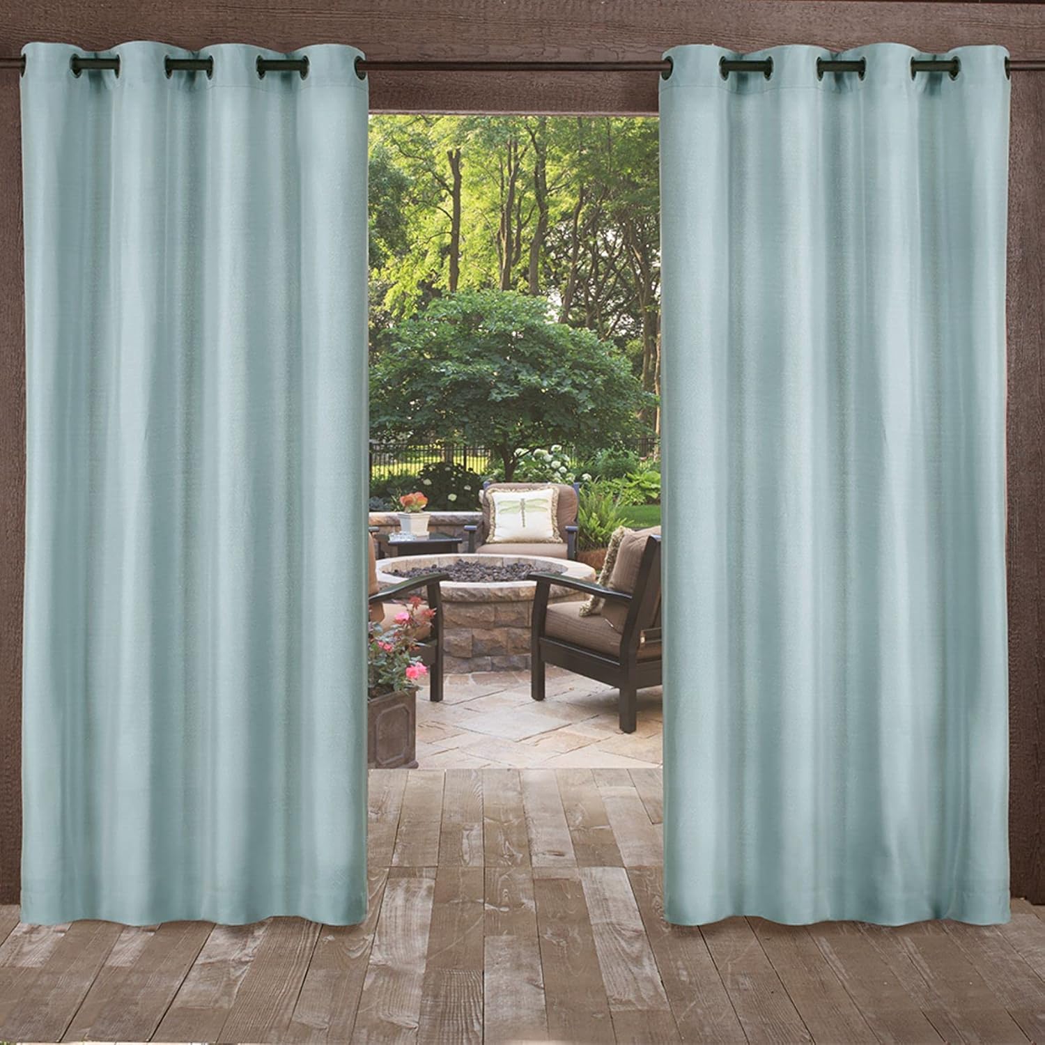Outdoor Curtains - Exclusive Home Biscayne Indoor/Outdoor Two Tone Textured Grommet Top Curtain Panel, 54