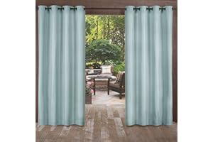 Exclusive Home Biscayne Indoor/Outdoor Two Tone Textured Grommet Top Curtain Panel, 54"x96", Pool Blue, Set of 2