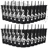 Skylety Music Themed Gifts Musical Note Tumbler Cups Bulk 24 oz Reusable Musical Note Plastic Tumbler with Straw and Lid Keychain Gifts for Music Lover Party Favor (Black,24 Sets)