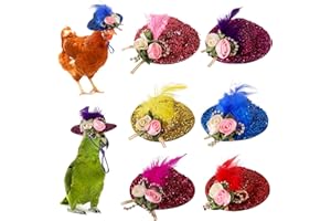TOHONGADON 6 Pieces Chicken Hats for Hens Mini Hat Chicken Helmet with Adjustable Elastic Chin Strap Feather Top Hat Funny Small Hat Chicken Accessories (Style-2)