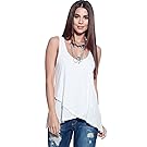 A+D Womens Slub Knit Double Layer Trapeze Hem Tank Top (White, Small)