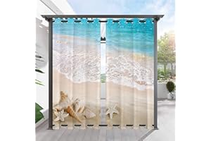 ANHOPE Outdoor Curtains Waterproof Grommet Top & Bottom Windproof Outside Curtains with Tropical Coastal Ocean Beach Print Pattern Privacy Curtains for Patio Gazebo Pergola 2 Panels 54 x 84 Inch