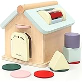 Pillowhale Wooden Montessori Toys for Babies 12 Months, Wooden Baby Drop Toys, 5 in 1 Object Permanence Box, Shape Sorting and Stacking Learning Toy, Gift for Toddlers Boys Girls 1 Years