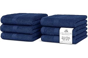 Villa Celestia 100% Cotton Wash Cloth for face & Body Set of 6, (12 x 12 inches) Sustainable, Soft, Highly Absorbent, Combed Cotton Wash Cloths Pack of 6 for Hotels, Spa, Bathroom, Dorm, Navy Blue