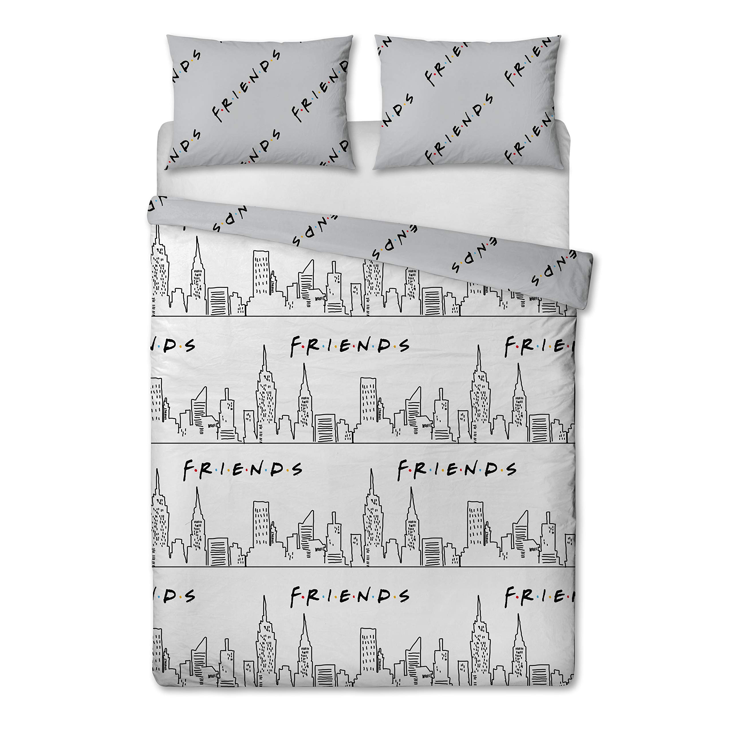 Friends TV Show Scene Double Duvet Cover Officially Licensed Reversible Two Sided White Manhattan Design with Matching Pillowcase, Polyester, (Double Duvet)