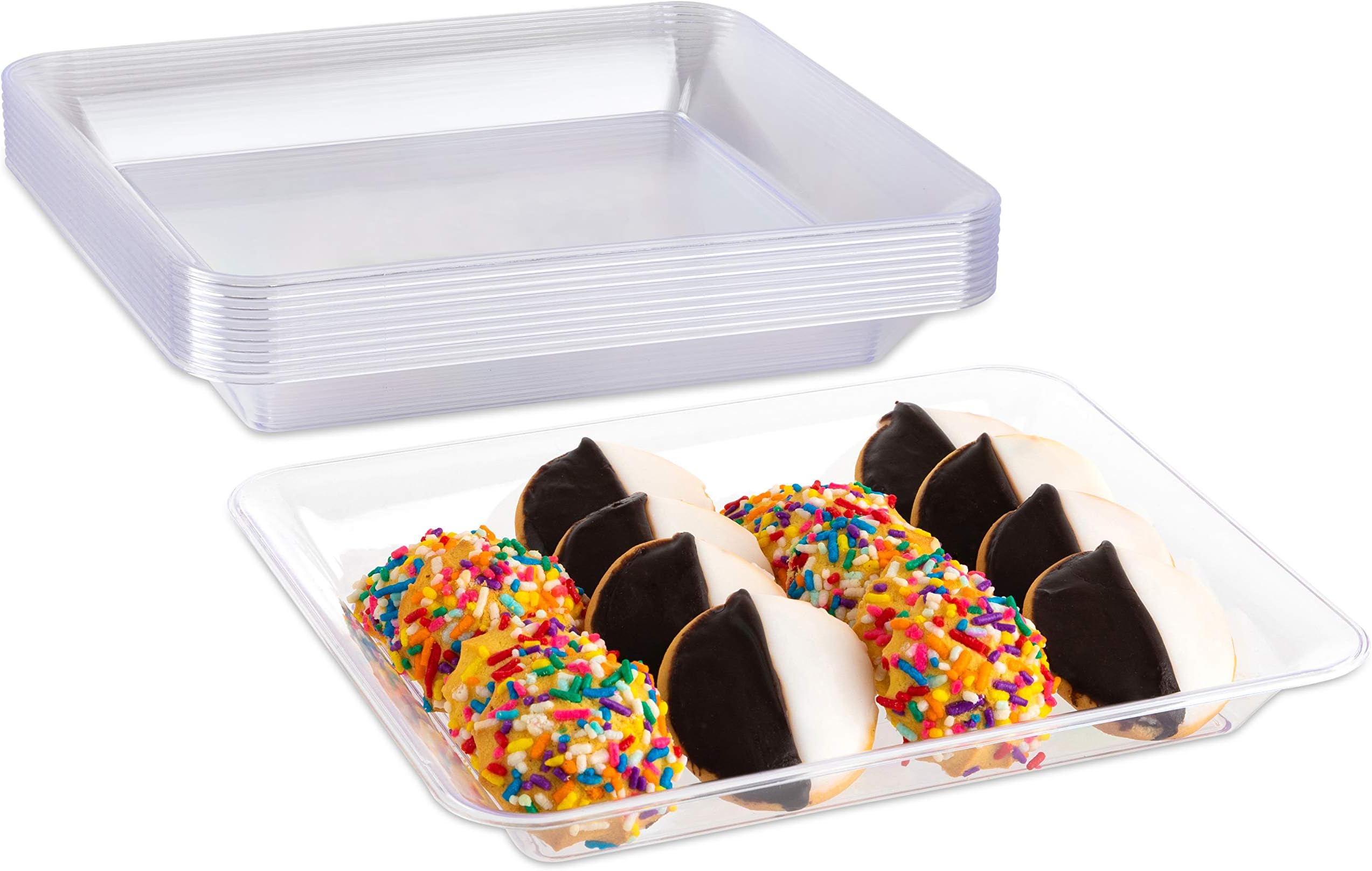 Impressive Creations Clear Rectangular Plastic Serving Tray Platter (10 PK) 10" X 8" – Heavyweight Disposable Appetizer Tray – Durable and Reusable Party Supply Tray – Perfect Dinnerware