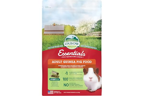 Oxbow Essentials Adult Guinea Pig Food, Timothy Hay Pellets, USA, 5 lb | Guinea Pig Pellets, Vitamin C For Guinea Pigs, Stabilized, High Fiber, Made in USA, Uniform Food, Prevents Selective Feeding