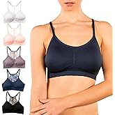 Alyce Intimates Seamless Womens Bra, Pack of 5- Lightly Padded Bra with Removable Cups- Wireless Racerback Bralette