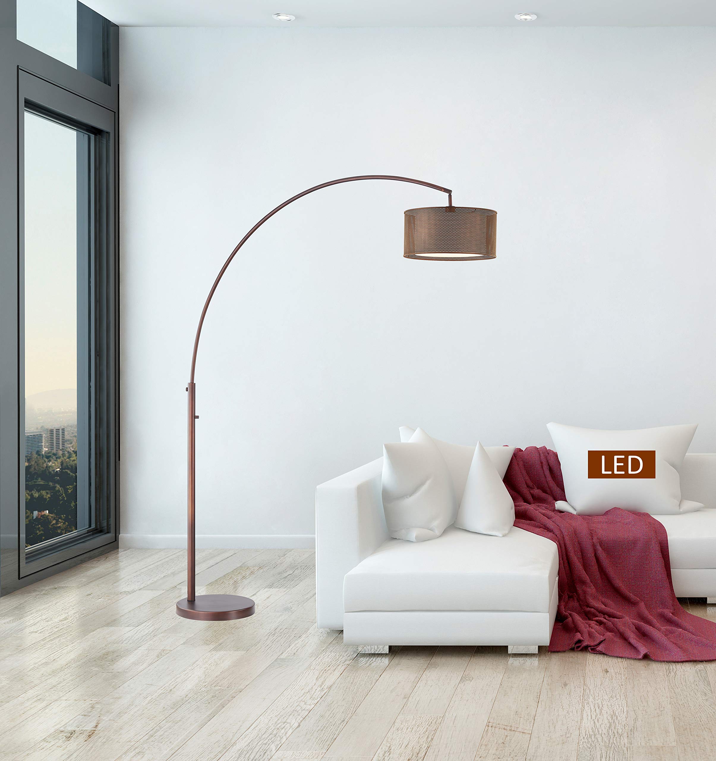 Artiva USA LED602211ABD Elena IV 81" Double Shade LED Arched Floor lamp with Dimmer, Antique Bronze
