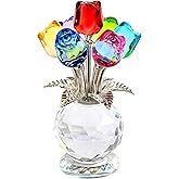 KRISININE Crystal Colorful Rose Flower Collectible Figurine Glass Flowers with Vase Romantic Gifts for Wife Mom Women(2.8 * 4.7in)