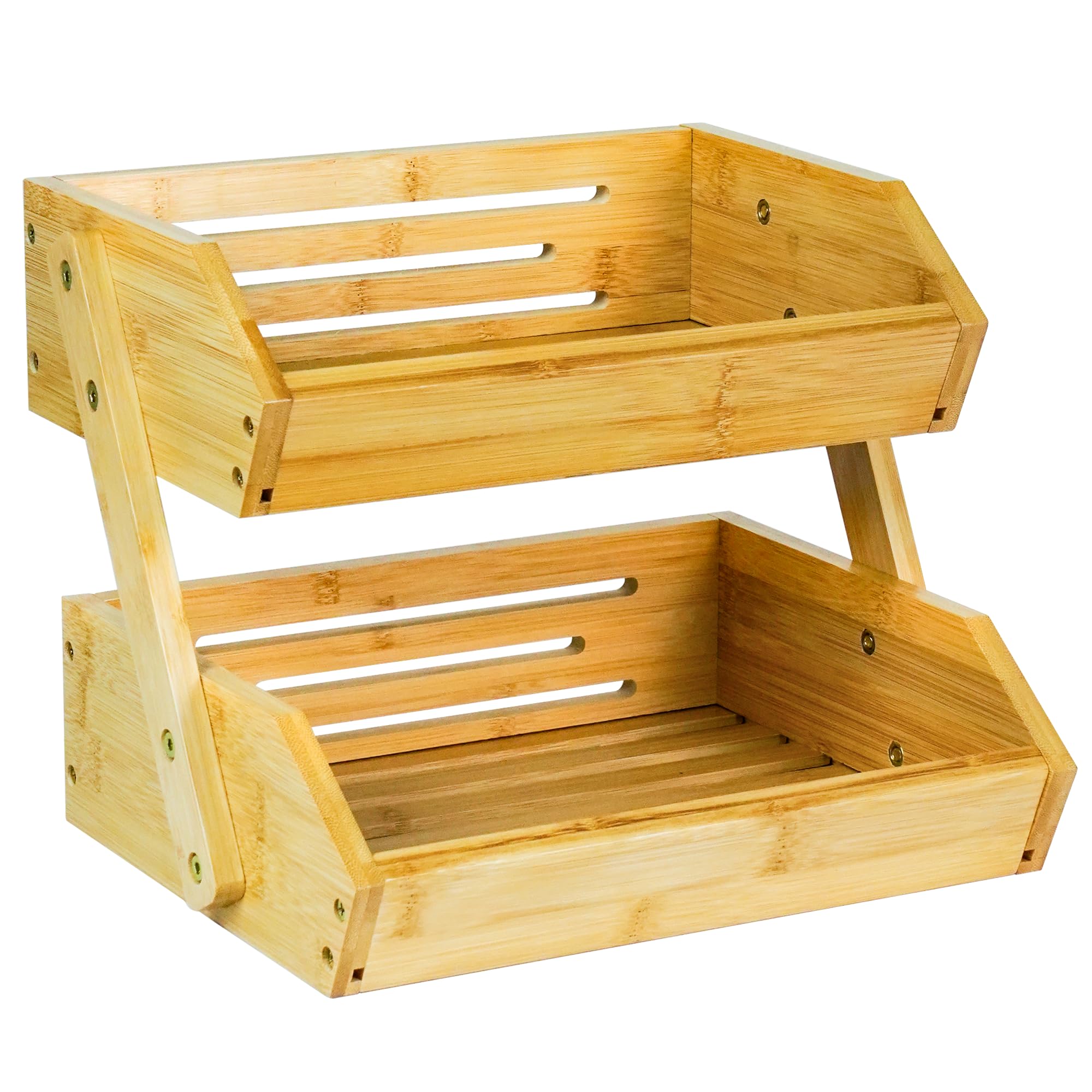AdelDream 2 Tier Bamboo Fruit Basket with Fruit Display Stand and Display Perfect for Fruit, Vegetables, Snacks, Household Items and More Bamboo (Fruit Basket for Two