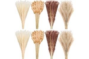 JANINKA 400 Pcs Dried Pampas Grass Decor Bulk 17 Inch White Dried Reed Grass Bunny Tails Dried Flowers Natural Fluffy Reed Grass Pampas Grass Brown White Pampas for Boho Home Table Party Wedding Decorations