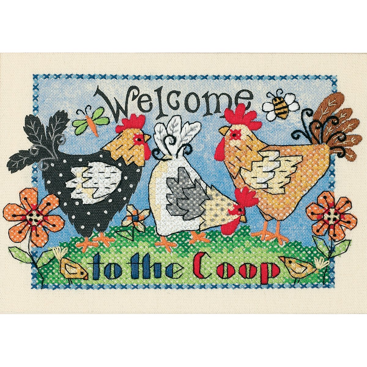 DIMENSIONS 65053 Mini Stamped Cross Stitch: Welcome to The Coop, Polyester blend, Multi-Colour, 13 x 18 x 0.2 cm
