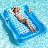 Shinepool Inflatable Tanning Pool Lounger, 71"x48" Tanning Bed Pool Floats w/Pillow &amp; Cup Holders, Thicken Sutan Lounge Float for Adults, Blow Up Sunbathing Floatie Raft for Backyard Lake Water Party