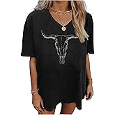 Oversized V Neck Shirts for Women Western Outfits Cowgirl Graphic Tshirts Coutnry Concert Nashville Tops Workout Clothes