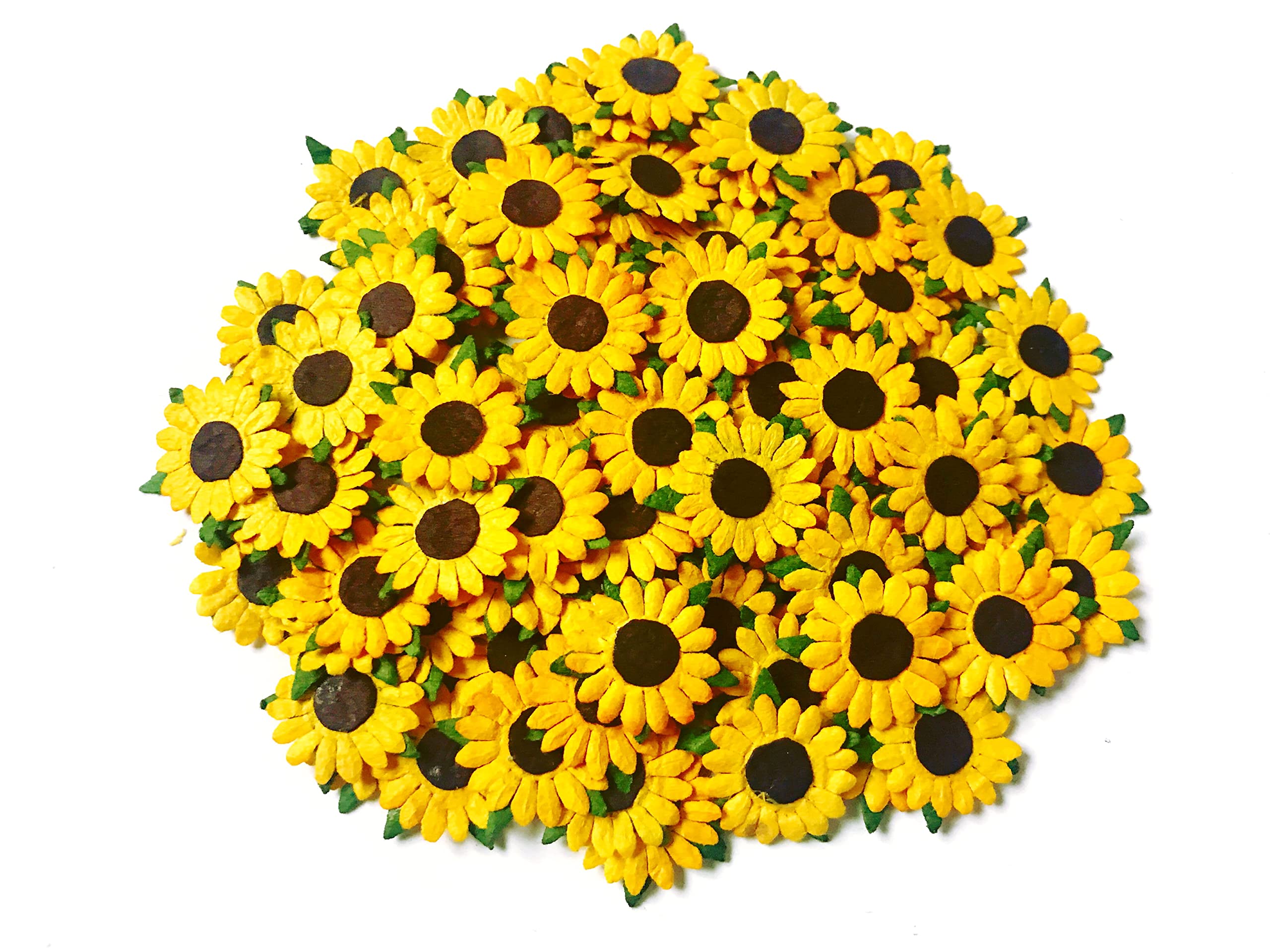 Photo 1 of Lindesa Set of 50 Yellow Sunflower Paper Flowers, Size 0.55 inches, Craft Supplies, Wedding Decor
