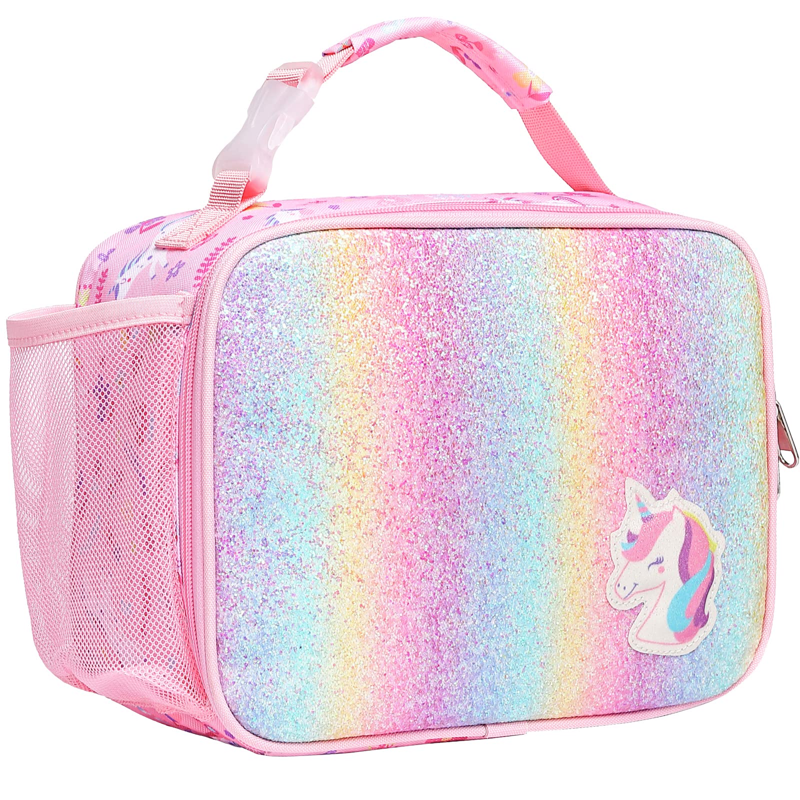 Photo 1 of Bagseri Lunch Bag for Girls - Kids Lunch Box for Girls Reusable Leak-Proof and Insulated Kids Lunch Bag With Water Bottle Holder Toddler Lunch Box for Daycare and School, Glitter Pink Unicorn