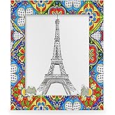 Mardesigns Mexican Talavera 8x10 Picture Frame, Ethnic Flower Wall Gallery Photo Frames Fits 8 x10 or 6x8 Picture for Table Top Display and Wall Photo Frame