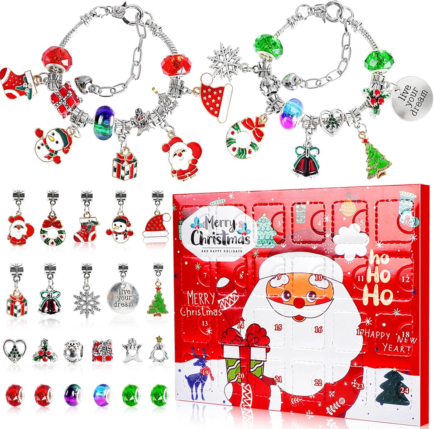 Advent Calendars - Christmas Advent Calendar 2023 for Girls, Bracelet 24 Days Christmas Countdown Calendar jewelry advent calendar, DIY Xmas Charm Bracelets advent calendar Christmas Gifts for Girls Kids Teens 24pcs