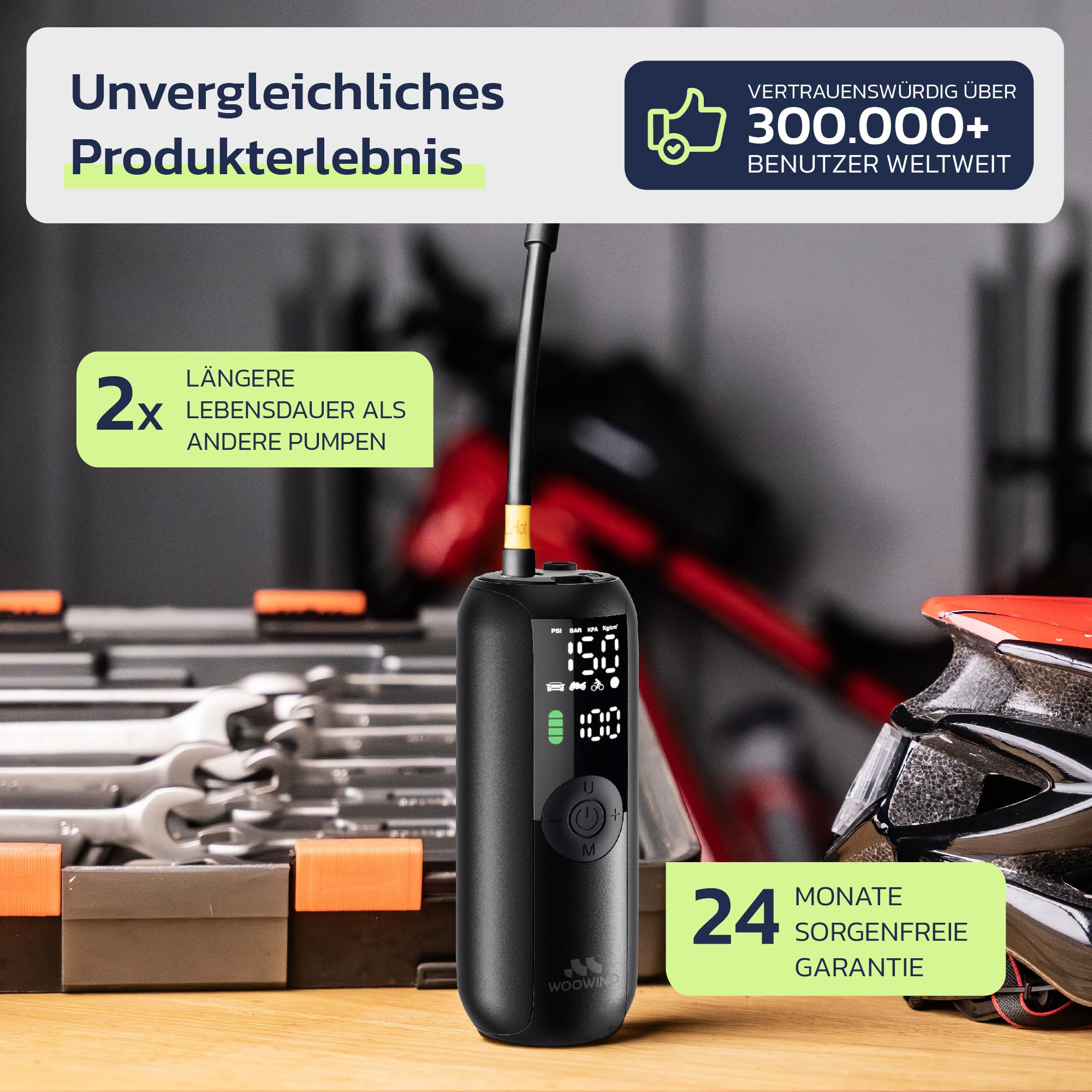 Woowind Luftpumpe Fahrrad für Auto, Fahrrad & Moto, Auto-Stopp, 10,3 BAR 8