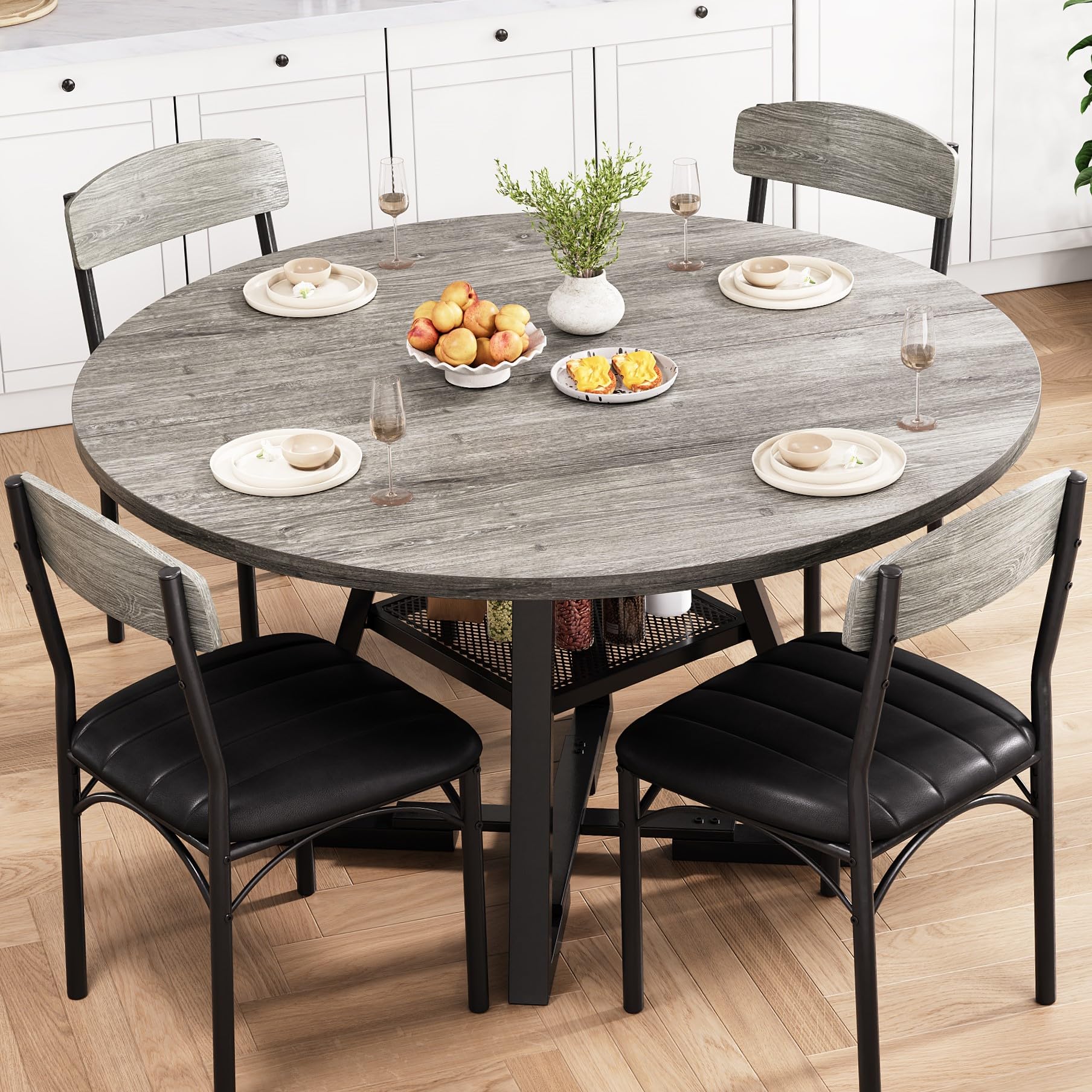 Photo 1 of ***********ONLY THE TABLE, CHAIRS NOT INCLUDED****************
Round Dining Table Set for 4, Kitchen Table and Chairs for 4, Circle Table Round Pedestal Dining Room Dinner Dinette Table Set,5 Piece Space Saving Wood Kitchen & Dining Room Tables (Grey, 47I