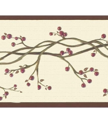 Country Tree Branches Wallpaper Border | Cottage Farmhouse Decor | Pre-Pasted | 15 Ft X 9 In | Burgundy Brown Black