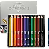 Amazon Basics - Premium Colored Pencils, Soft Core, 24 Count (Pack of 1), Multicolor