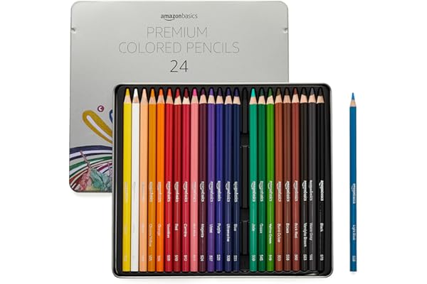 Amazon Basics - Premium Colored Pencils, Soft Core, 24 Count (Pack of 1), Multicolor