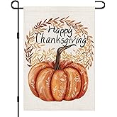 Happy Thanksgiving Garden Flag Burlap for Outside 12x18 Inch Double Sided, Fall Pumpkin Farmhouse Style Sign Lawn Small Flags Yard Outdoor Decor DF536