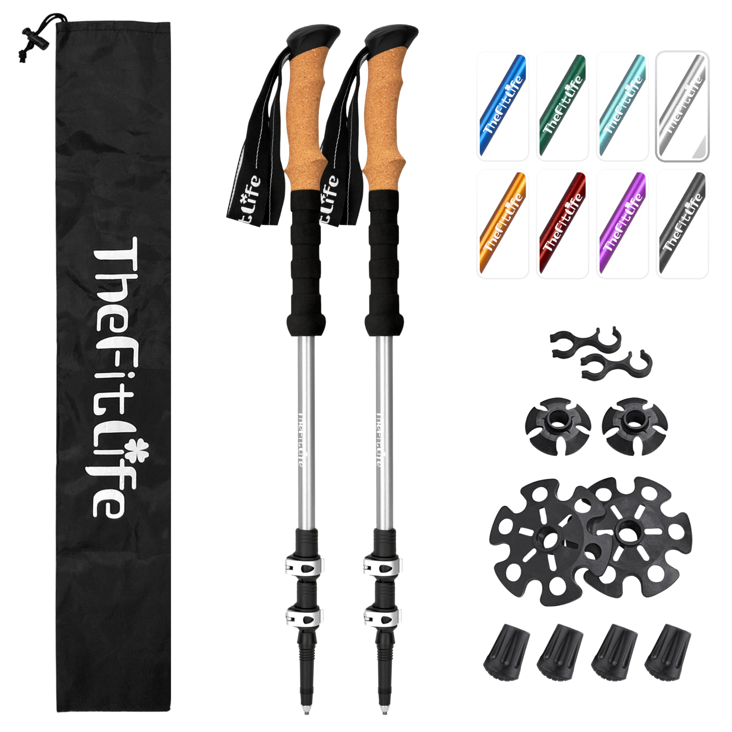 TheFitLife Trekking Poles - Lightweight 7075 Aluminum Hiking Sticks with Cork Grips, Adjustable Telescopic Design, Metal Flip Lock for Men & Women - Perfect for Hiking, Walking, Camping & Backpacking