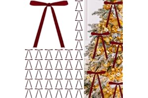 Natonhi 40 Pcs Velvet Bows for Christmas Tree, Burgundy Velvet Ribbon Bows, 5x7 Inch Vintage Christmas Ornaments for Garland,