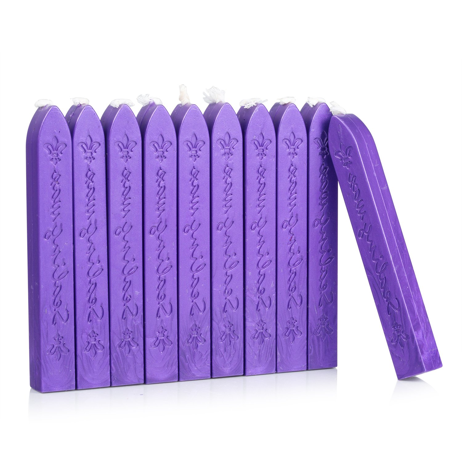 Mceal Sealing Wax Stick with Wick Flower De Luce of France Retro 10 Pieces Pack(Grape Purple)