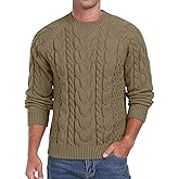 Askdeer Men's Pullover Sweater Cable Knit Crewneck Sweater Long Sleeve Classic Casual Sweater Tops
