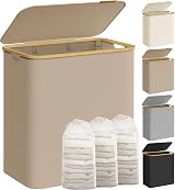 SONGMICS 150 L Laundry Basket with Lid 3-Section Collapsible Camel Brown