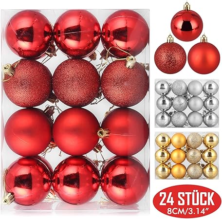 Zogin Christmas Baubles Ornaments 24pcs Shatterproof Commercial