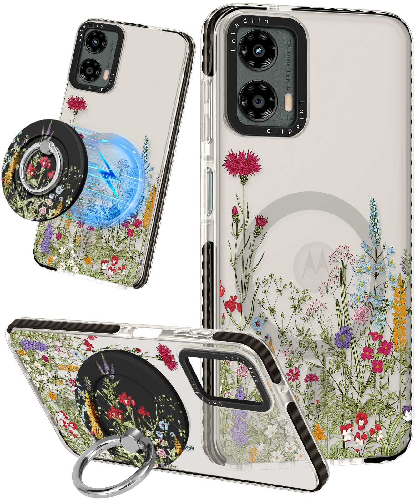 Photo 1 of Lotadilo Cute Case for Moto G 5G 2024 for Women Girls - Funny Flower Grass Design Compatible with Magsafe Ring Holder Magnetic Stand Kickstand Fashion TPU Phone Covers Kawaii