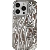 Caseative for iPhone 14 Pro Case, Silver | Pleated Water Ripple Chrome Wave Pattern Soft