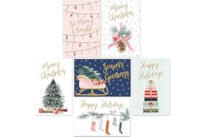 Sweetzer & Orange Christmas Cards, 24 Set Gold Foil Holiday Cards with Red Envelopes – 6 Assorted Designs Boxed for Easy Stor