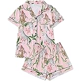 WDIRARA Women's Plus Size Pajama Set Floral Tiger Print Button Down Shorts 2 Piece Pjs Sleepwear