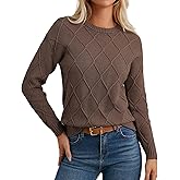 GRACE KARIN Women Fall Long Sleeve Crew Neck Sweaters, 2025 Fashion Knit Trendy Pullover Top, Cable Stretchy Winter Clothes