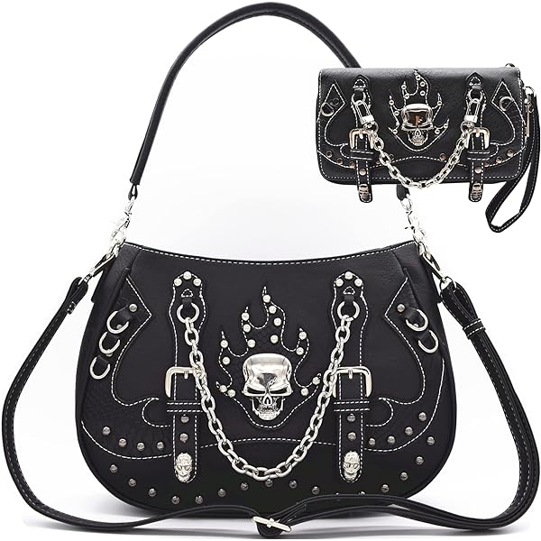 Punk Gothic Rock Metallic Skull Rivet Studded Skeleton Purse Sugar