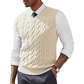PJ PAUL JONES Men's Sweater Vests V Neck Cable Twist Knit Sleeveless Vests Casual Pullover Sweater