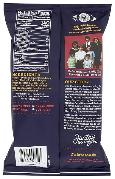 SIETE FAMILY FOODS CHIPOTLE BBQ POTATO CHIPS, 5.5 OZ BAG