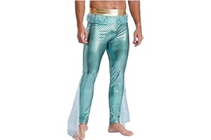 easyforever Men's Halloween Mermaid Pants King of The Seas Costume Fishscale Print Leggings Tights